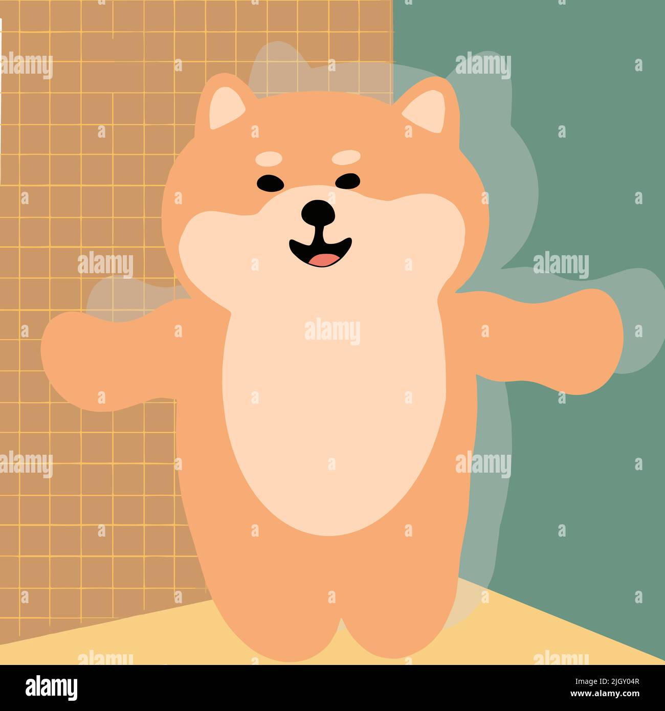 il cane shiba si alza con le braccia allungate in attesa di abbracci Illustrazione Vettoriale