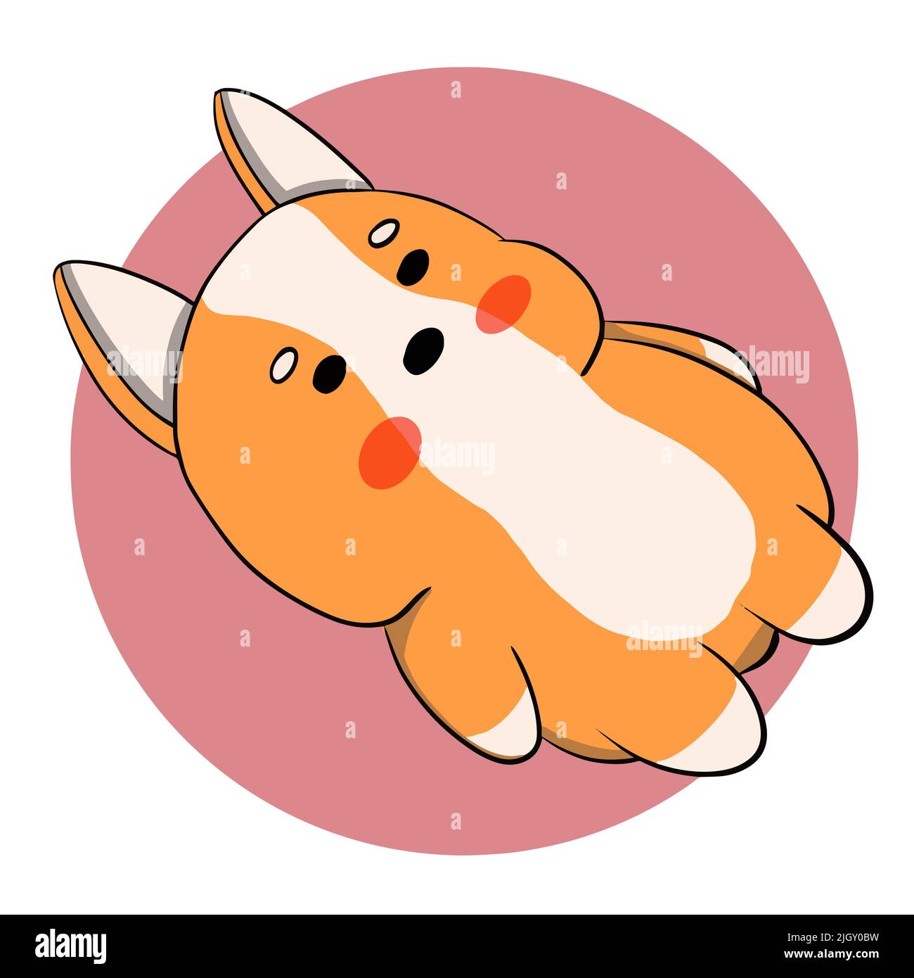 Il puck si trova sulla schiena e pensa sullo sfondo un cerchio rosa Illustrazione Vettoriale