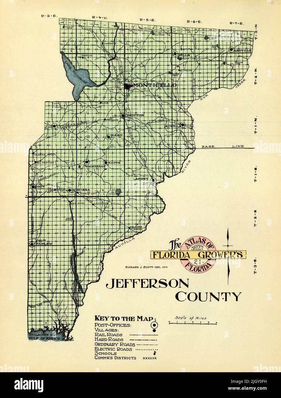 Florida Growers Atlas of Florida, Mappa della contea di Jefferson, 1914, di Richard J. Scott Foto Stock