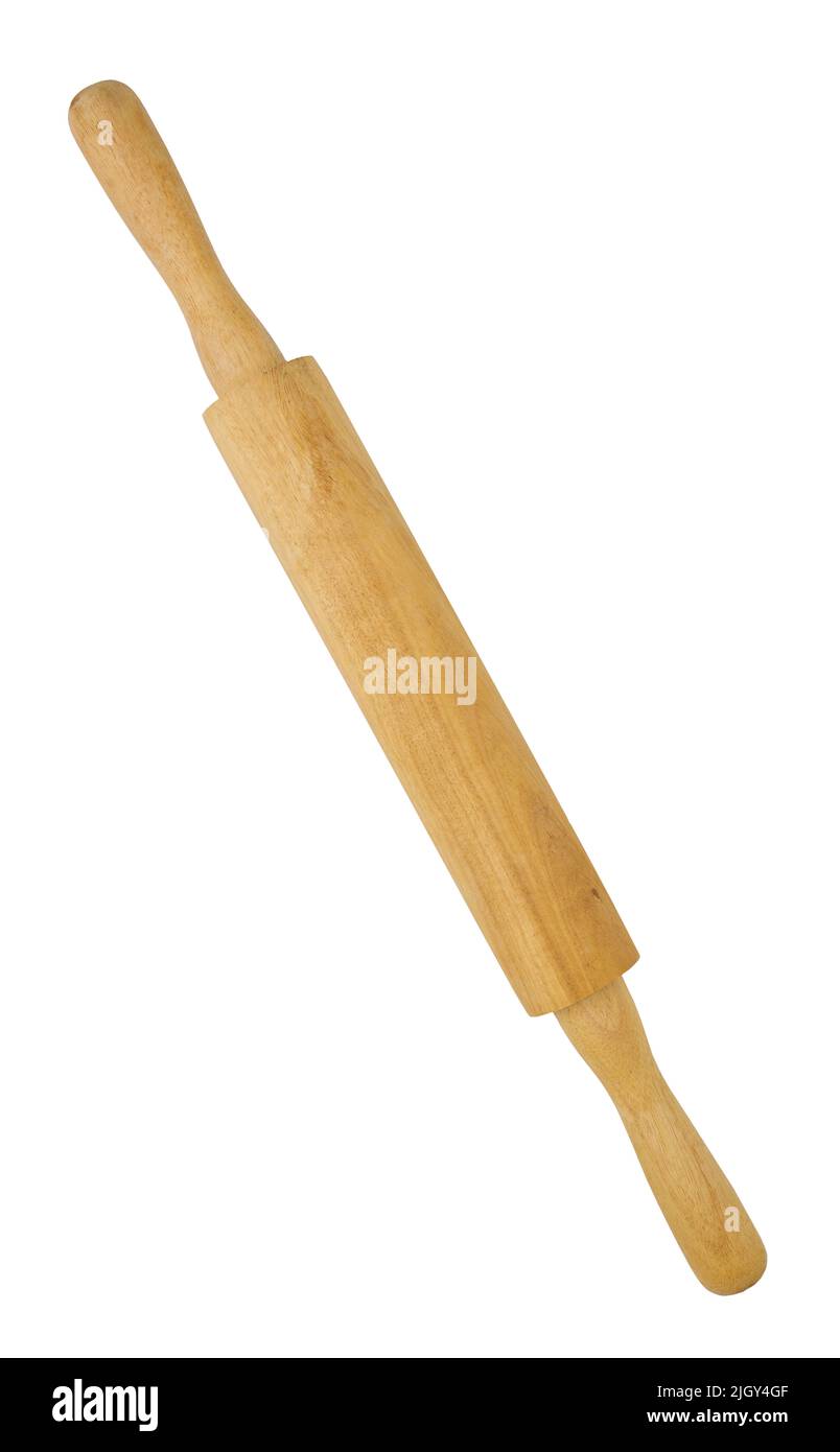 Legno bambù rolling pin isolato su sfondo bianco primo piano Foto Stock