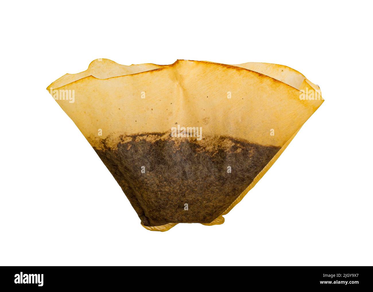 Filtro del caffè usato isolato su bianco Foto Stock