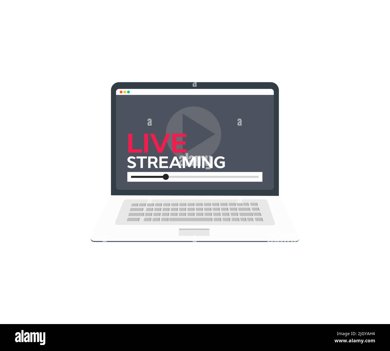 Concetto di rete Web per i social media in live streaming sul logo dello schermo di un computer portatile. Tecnologia broadcast online per lo streaming di video e musica. Internet. Illustrazione Vettoriale