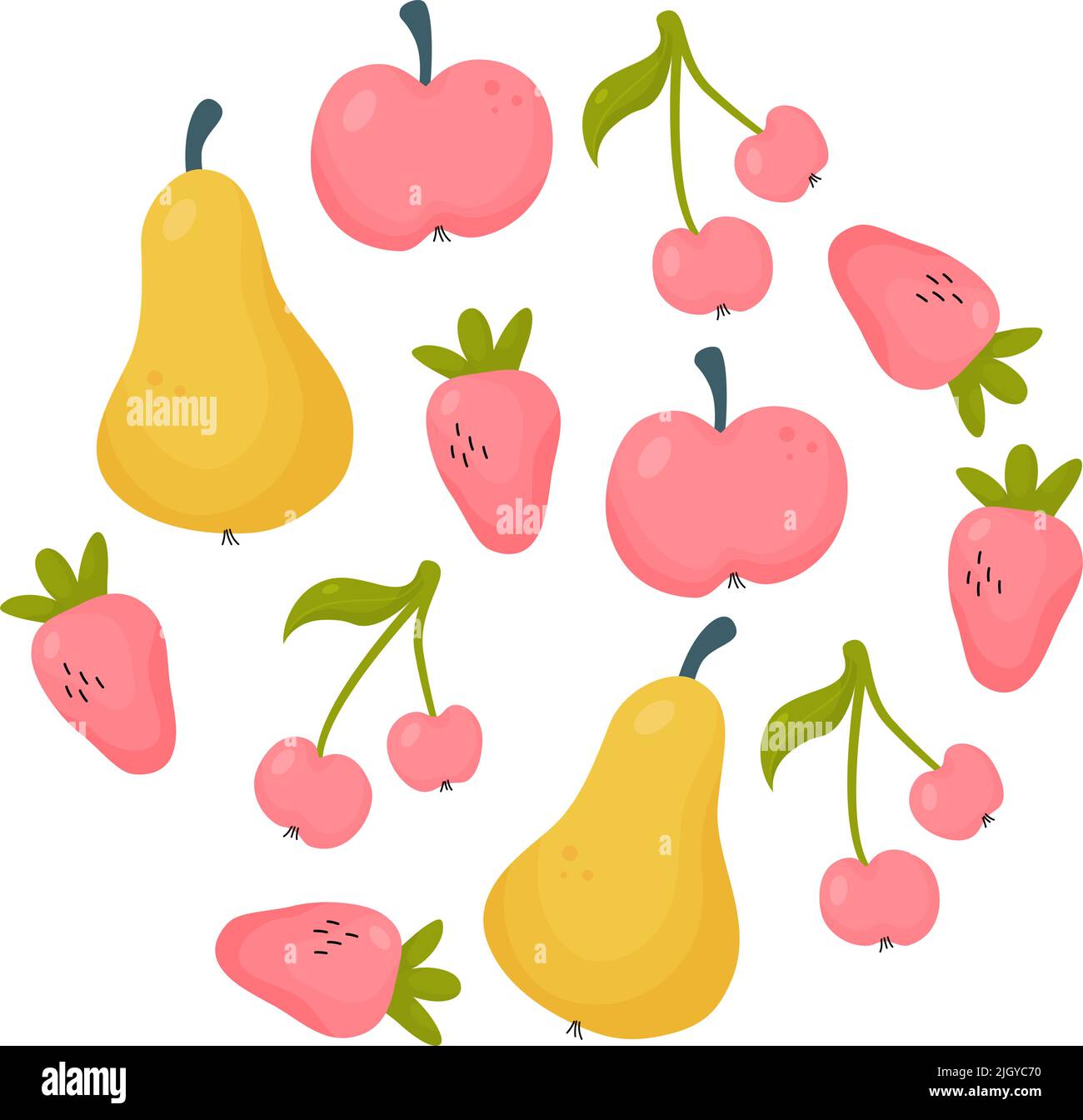 Set di pere, fragole, ciliegie e mele Illustrazione Vettoriale