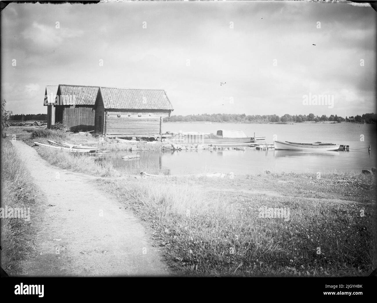 Boathouses a Sjötullen, Östhammar, Uppland. Boathouses a Sjötullen, Östhammar, Uppland Foto Stock