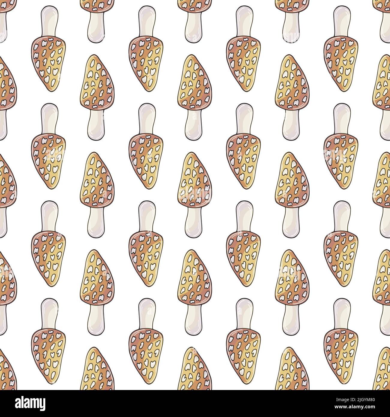 Morchella esculenta. Illustrazione in stile disegno a mano. Modello senza cuciture per la cucina o il negozio Illustrazione Vettoriale