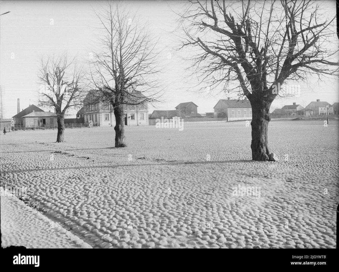 Piazza Vaksala a Uppsala 1901 - 1902. Nel regolamento del fondo lungo Väderkvarnsgatan.. Vaksalatorg. Il primo Vaksalagorg fu costruito secondo il piano del 1859 per l'espansione della città ad est. Secondo Henning Taube, il produttore del piano, la piazza era appropriata per le vendite dei prodotti Sådente Landtmanna, che possono essere conteggiate tra le forniture di vita: Come cereali, verdure, carne e pane, ecc. ma la piazza di Taube aveva una forma e una estensione completamente diverse da quanto era stato stabilito alla fine del secolo. Quest'ultimo divenne tre volte più grande del primo. Per molto tempo Foto Stock