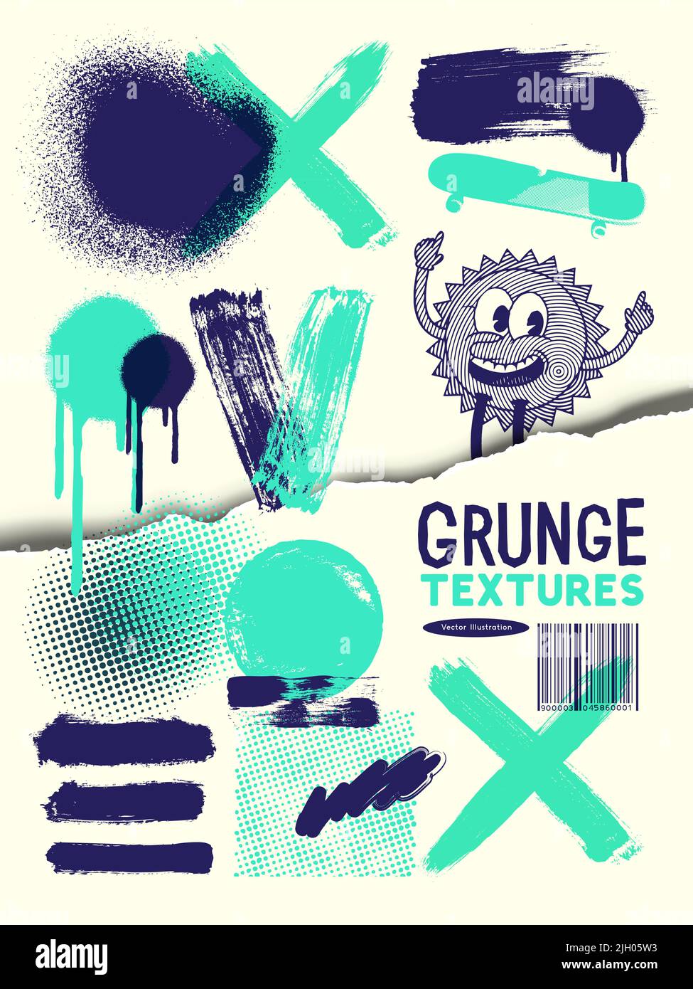 Una raccolta di vernice a grunge e di segni di spruzzo. Illustrazione del vettore di trama. Illustrazione Vettoriale
