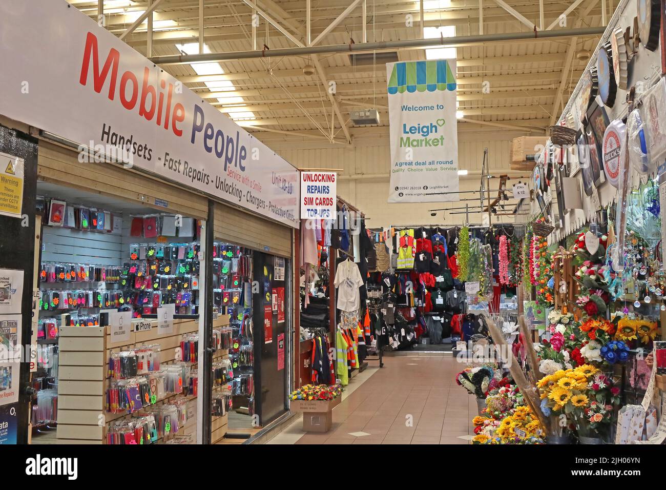 Benvenuti a Leigh Covered indoor market hall, gas St, Leigh, Lancashire, England, REGNO UNITO, WN7 4PG Foto Stock
