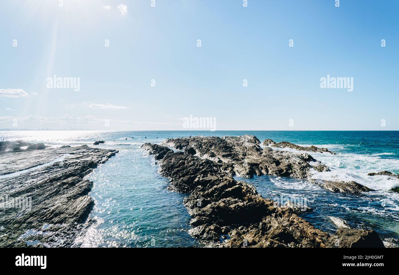 Le rocce di snapper a Coolangatta sulla Gold Coast Foto Stock