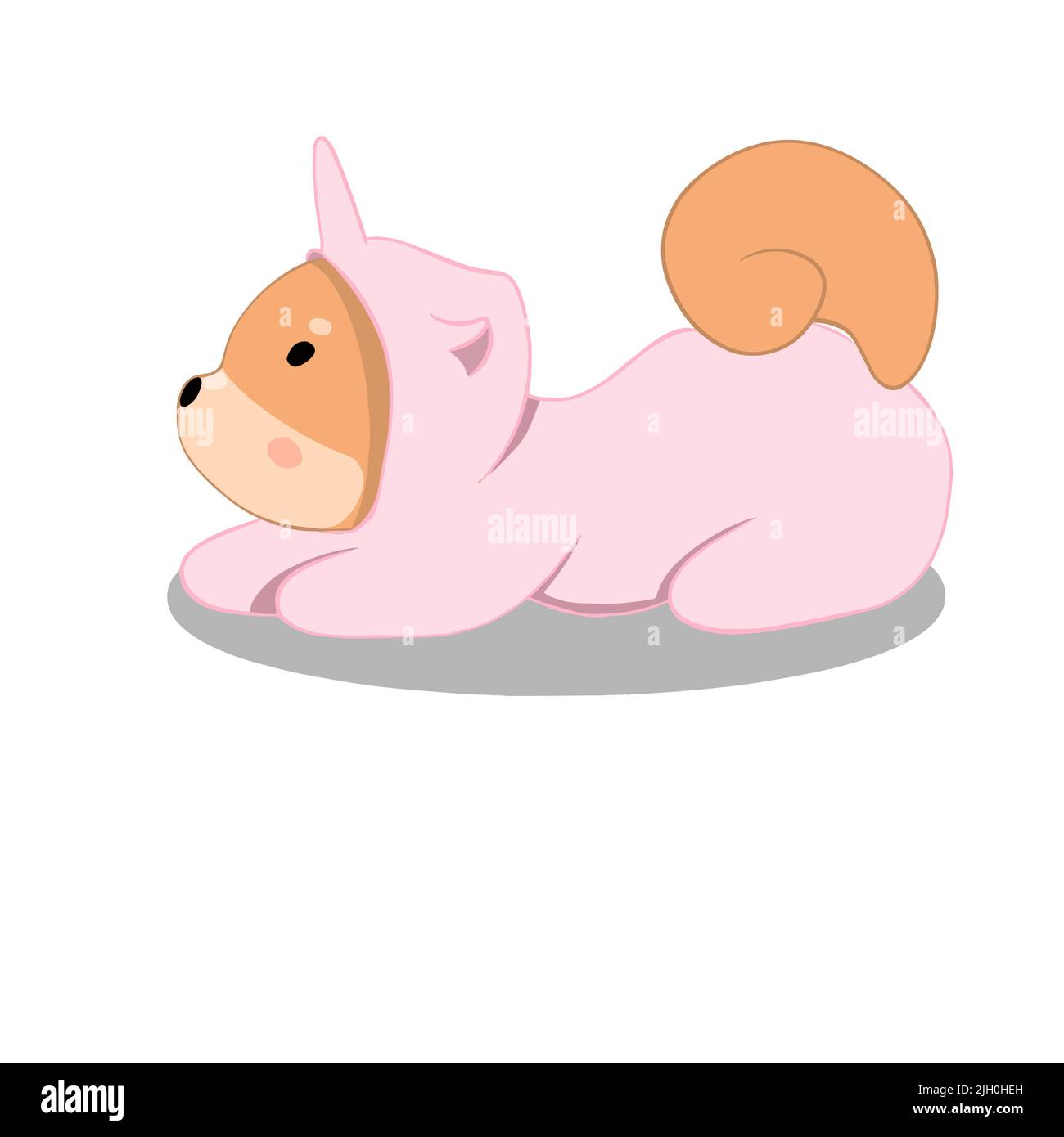 Shiba Inu cane pronto a saltare e ad aspettare, vestito come unicorno rosa Illustrazione Vettoriale