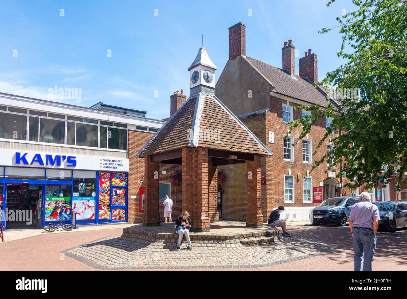 Torre dell'Orologio, Sheaf Street, Daventry, Northamptonshire, Inghilterra, Regno Unito Foto Stock