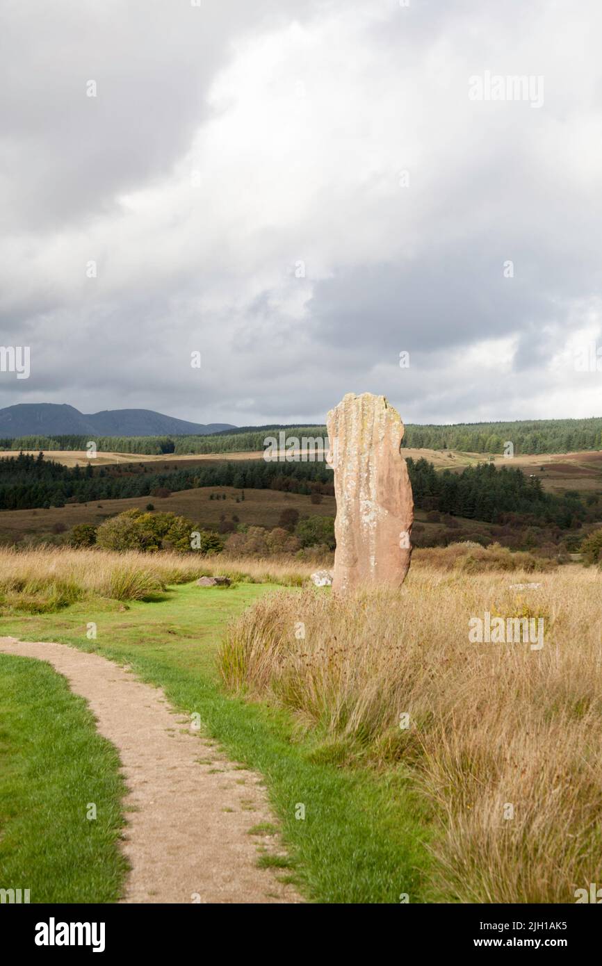 Pietre in piedi neolitico e cerchio di pietra Machrie Moor Isola di Arran Nord Ayrshire Scozia Foto Stock