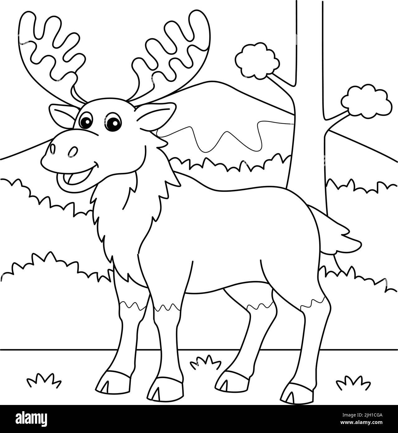 Moose Animal Coloring Page for Kids Illustrazione Vettoriale