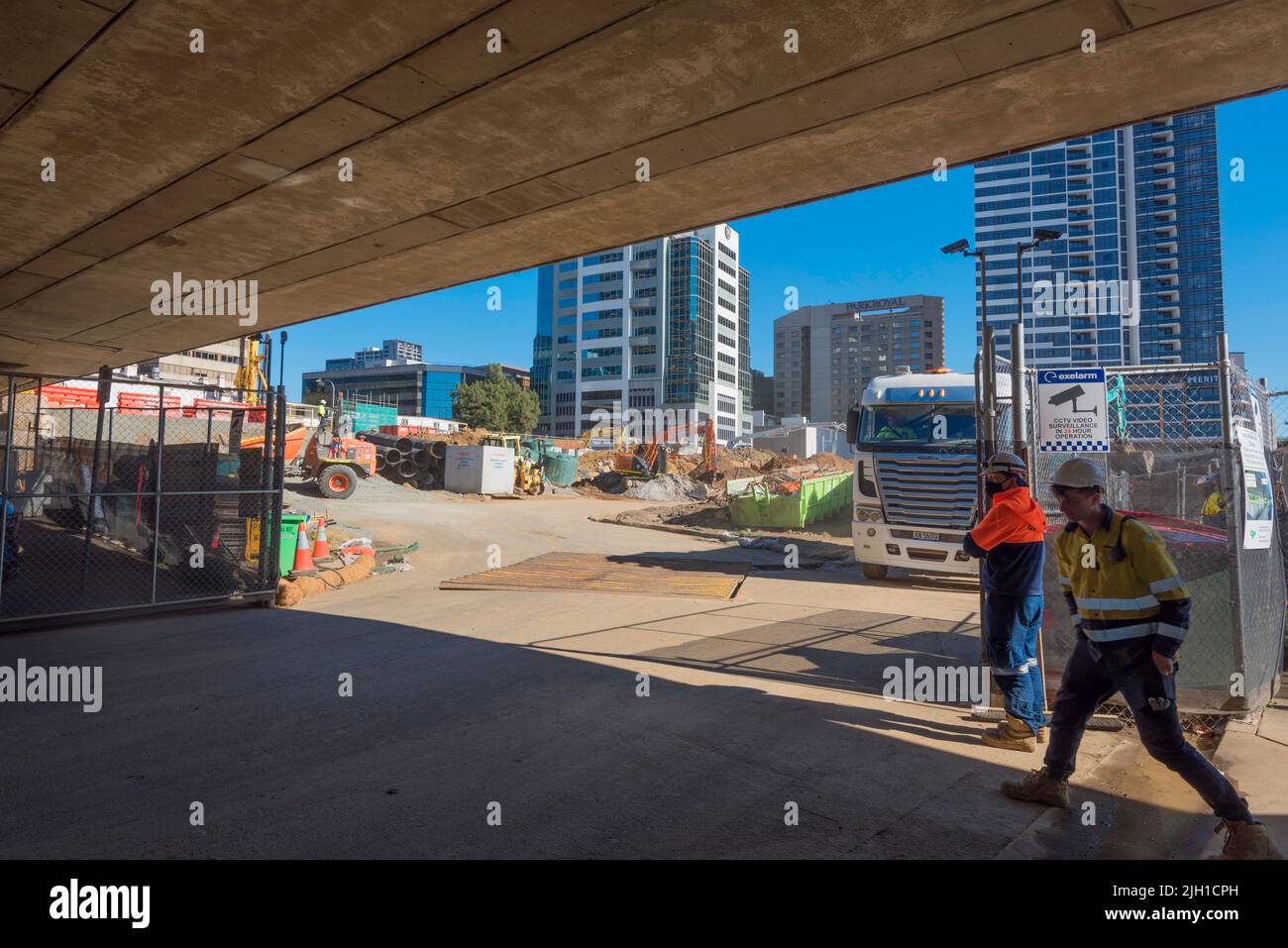 I primi lavori di terra sono iniziati sul sito del nuovo Powerhouse Parramatta, progetto di $915 milioni di musei per la città occidentale di Sydney di Parramatta, Austriaco. Foto Stock