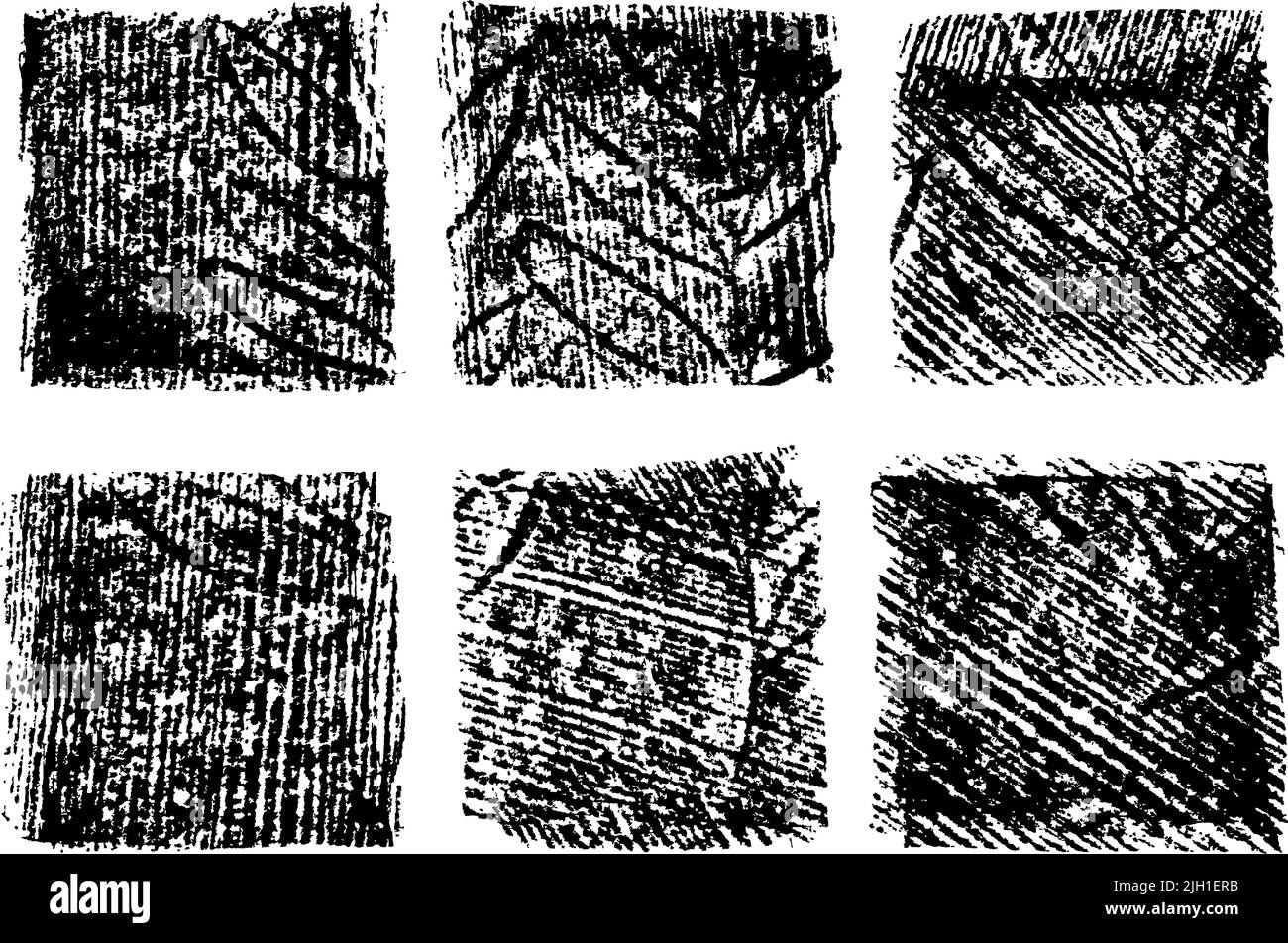 Nero bordi ruvidi quadrati disegnati a mano collezione. Illustrazione Vettoriale