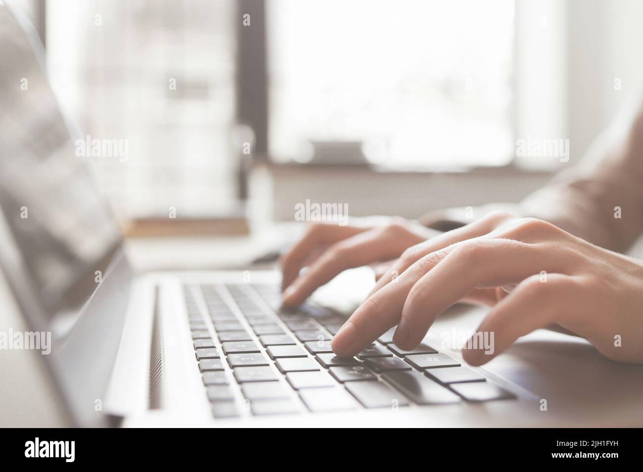 Domanda di lavoro su internet, lavoro di ricerca online. Telelavoro, sottoccupazione, part-time, concetto di occupazione domestica Foto Stock