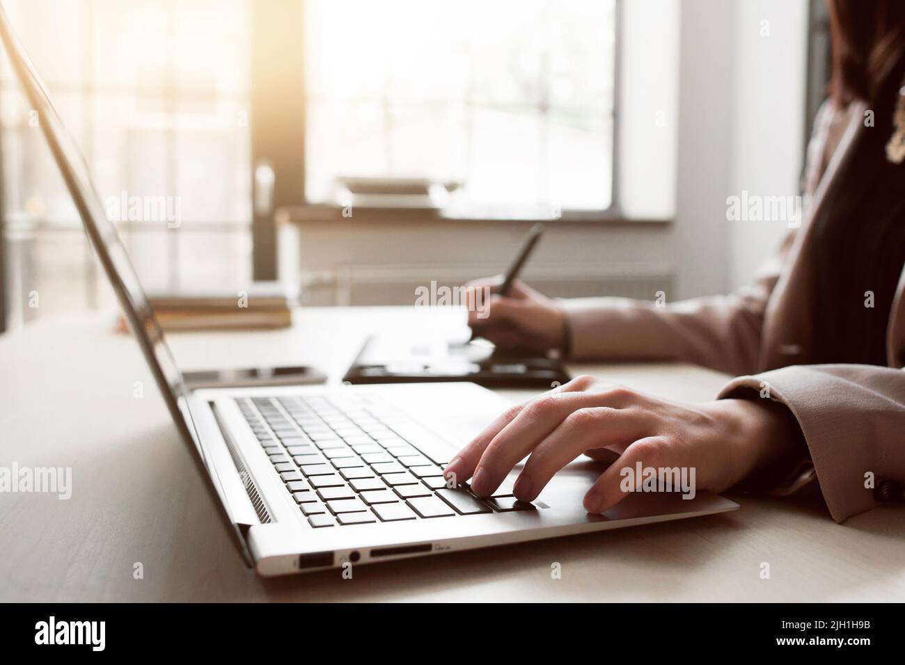 Web designer che lavora al progetto, elaborazione foto Foto Stock