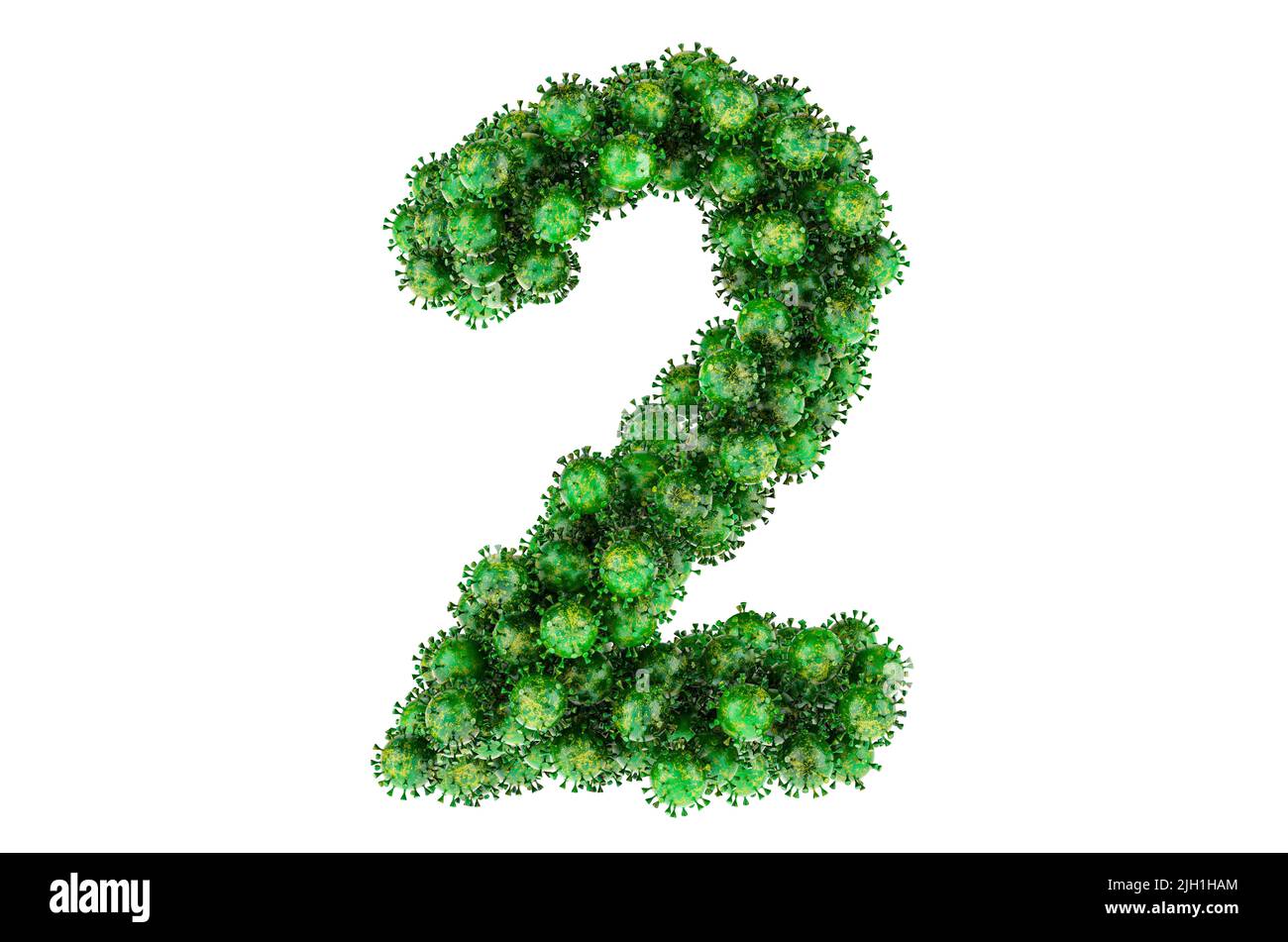 Numero 2 da virus verdi. 3D rendering isolato su sfondo bianco Foto Stock