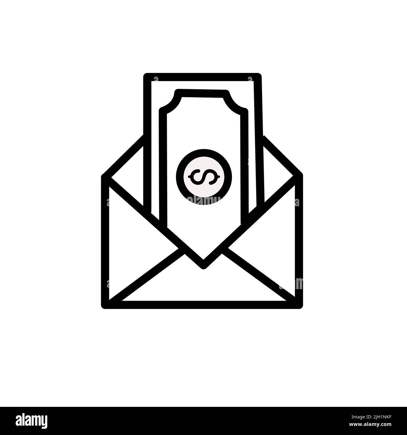 Busta con l'icona della linea del vettore di denaro. Design piatto. Illustrazione Vettoriale