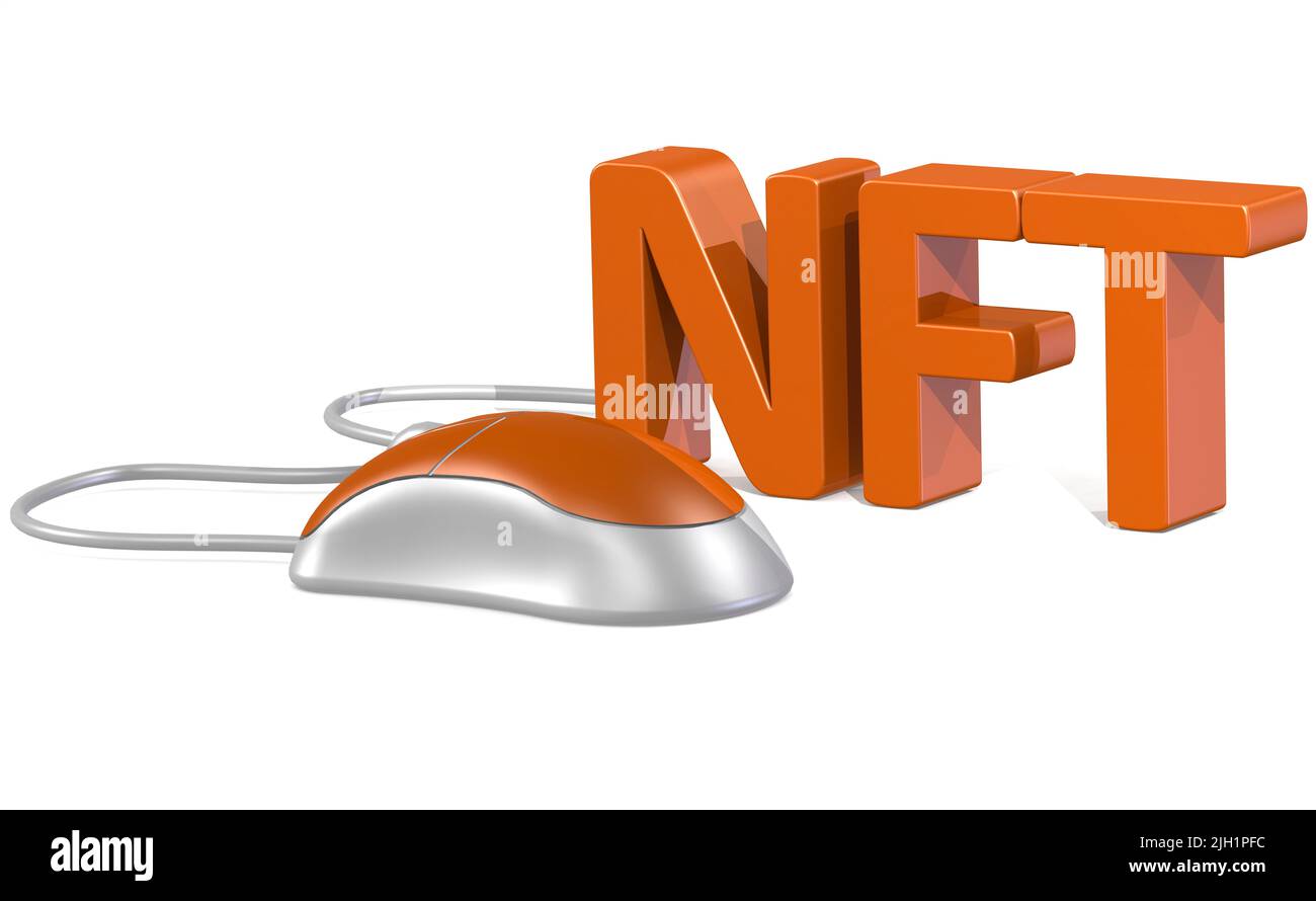 Mouse per computer con parola NFT, rendering 3D Foto Stock