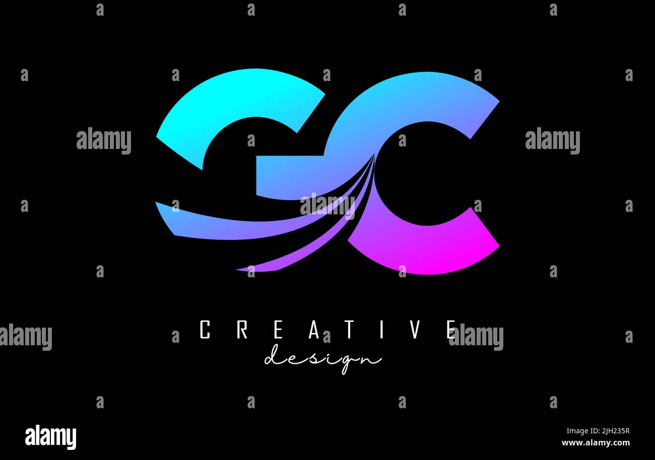 Logo creativo e colorato GC g c con linee di punta e design di concetto stradale. Lettere con disegno geometrico. Illustrazione vettoriale con lettera e cu Illustrazione Vettoriale