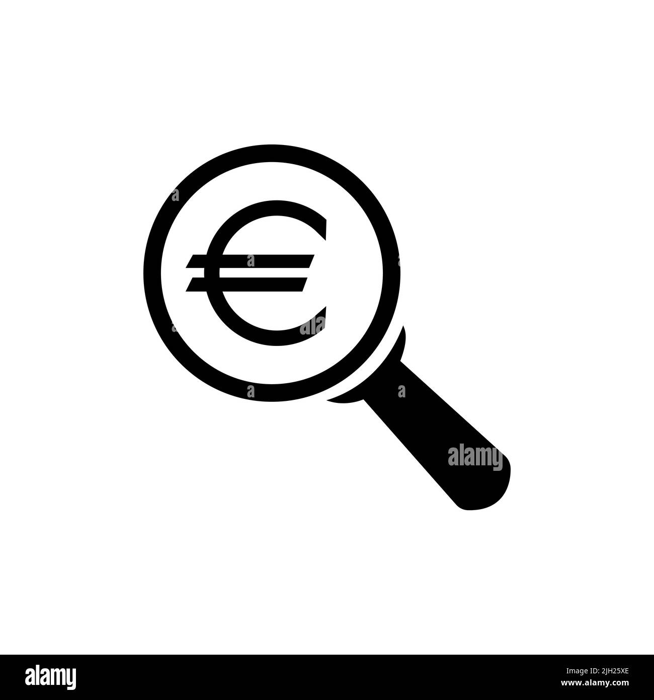 In cerca di denaro. Cerca Euro money. Euro con lente d'ingrandimento. Icona illustrazione vettore. Illustrazione Vettoriale