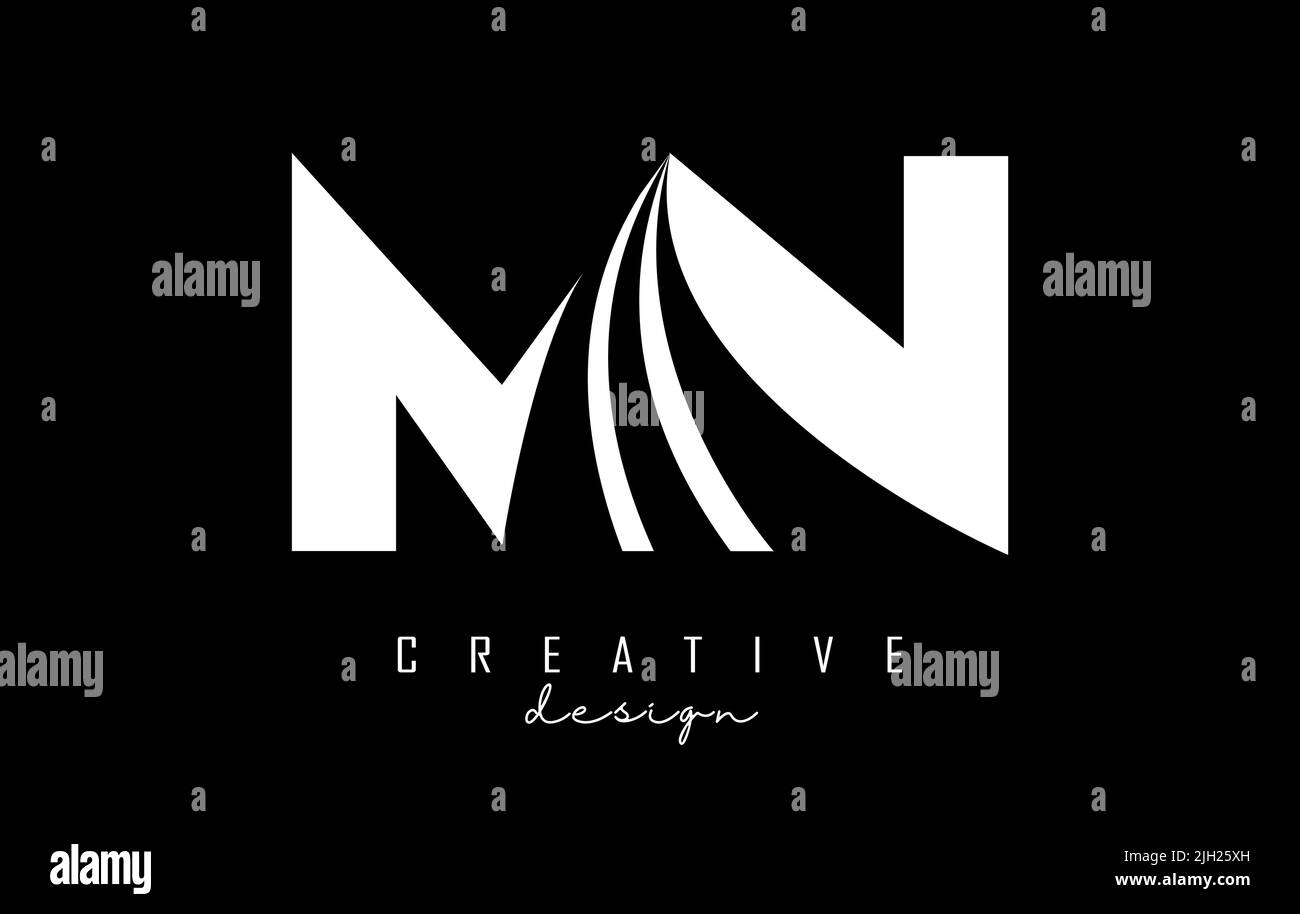 Logo Mn m n in lettere bianche con linee di punta e design di concetto stradale. Lettere con disegno geometrico. Illustrazione vettoriale con lettera e creat Illustrazione Vettoriale