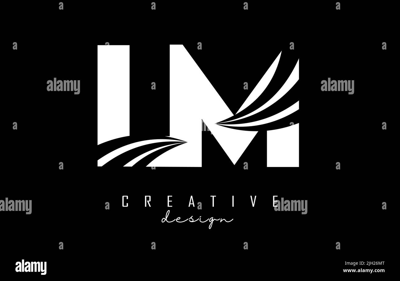 Logo creativo bianco con lettere LM l m con linee di punta e design Road concept. Lettere con disegno geometrico. Illustrazione vettoriale con lettera e creat Illustrazione Vettoriale