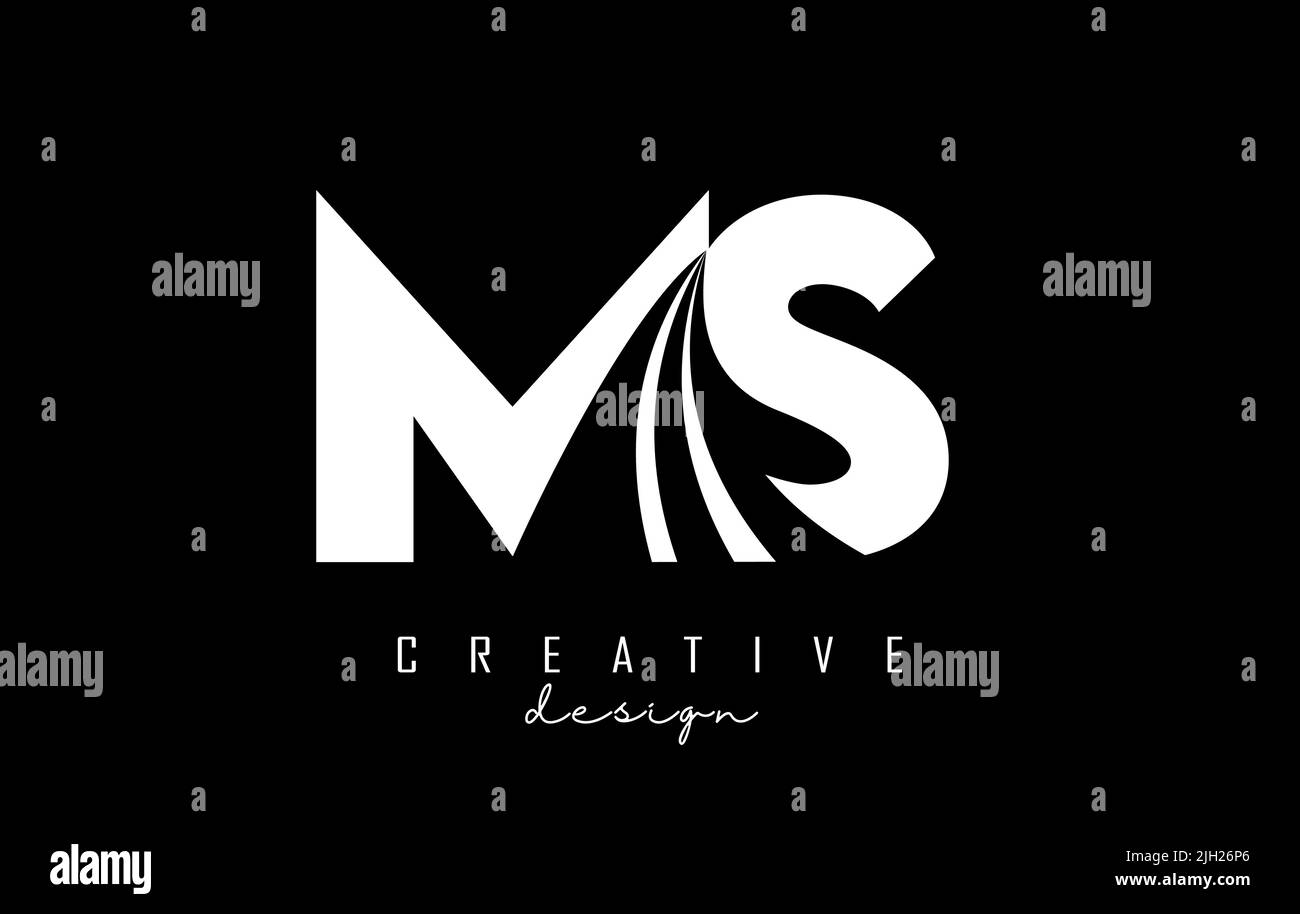 Logo MS m s con lettere bianche creative, linee di punta e design di concetto stradale. Lettere con disegno geometrico. Illustrazione vettoriale con lettera e creat Illustrazione Vettoriale