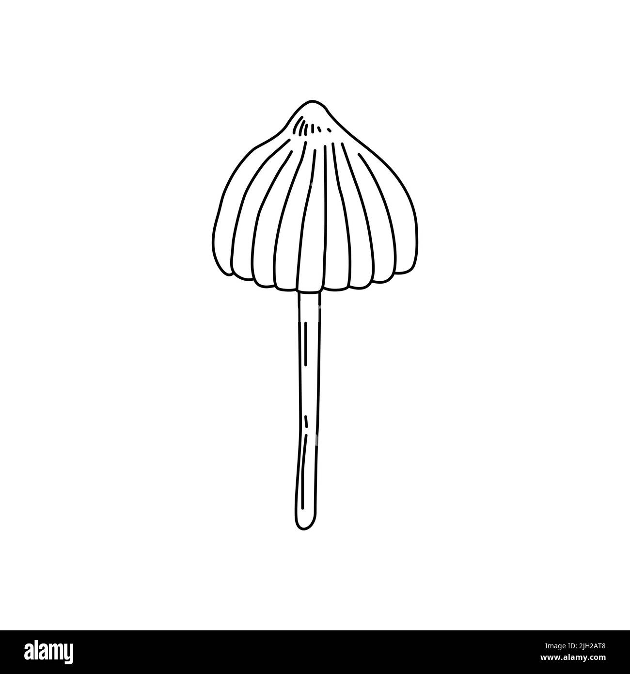 Logo raffigurante funghi. Tatuaggio di funghi in linea stile d'arte. Clip art bianco e nero con sfondo bianco isolato. Illustrazione Vettoriale