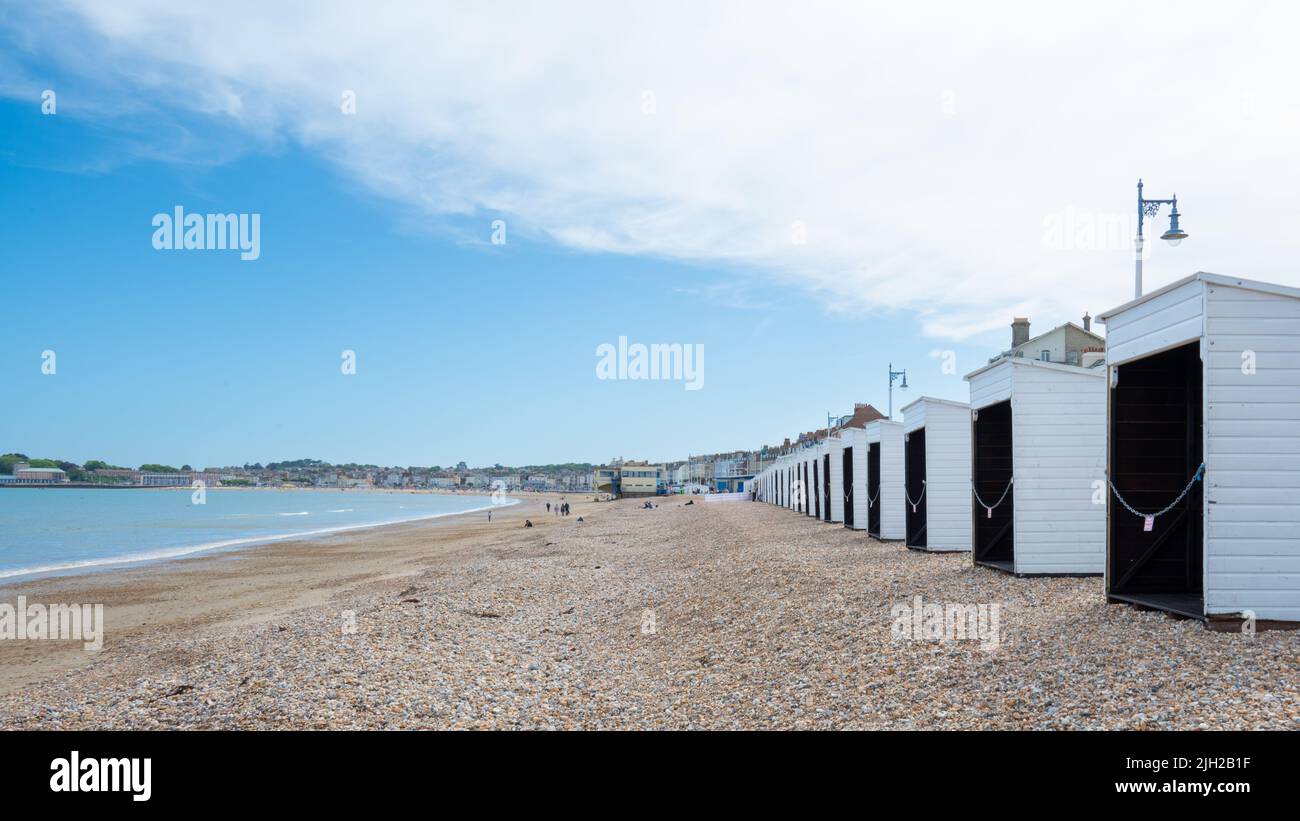 Capanne sulla spiaggia di Weymouth Dorset Inghilterra Regno Unito Foto Stock