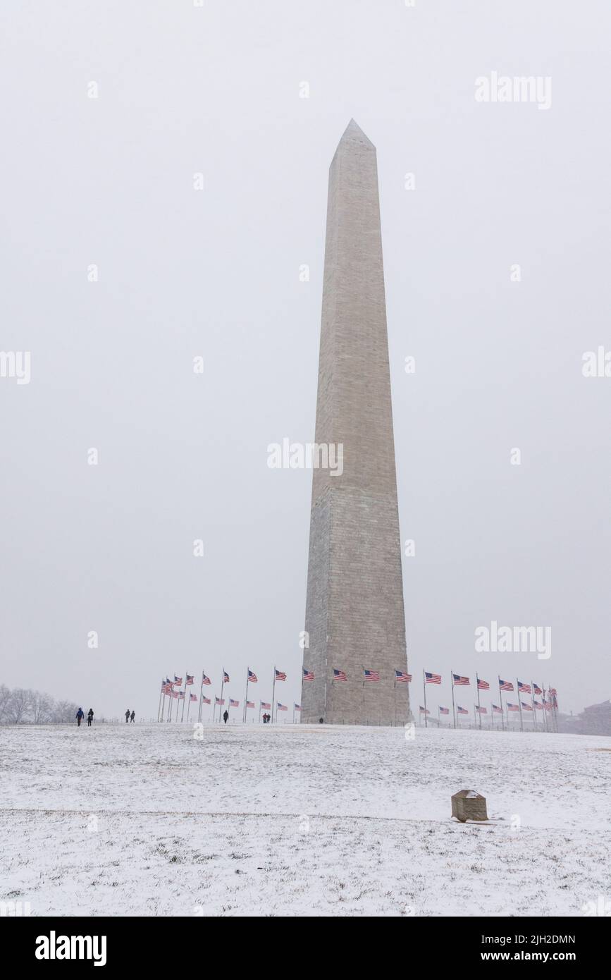 Nevicate invernali al Washington Monument a Washington, DC. Foto Stock