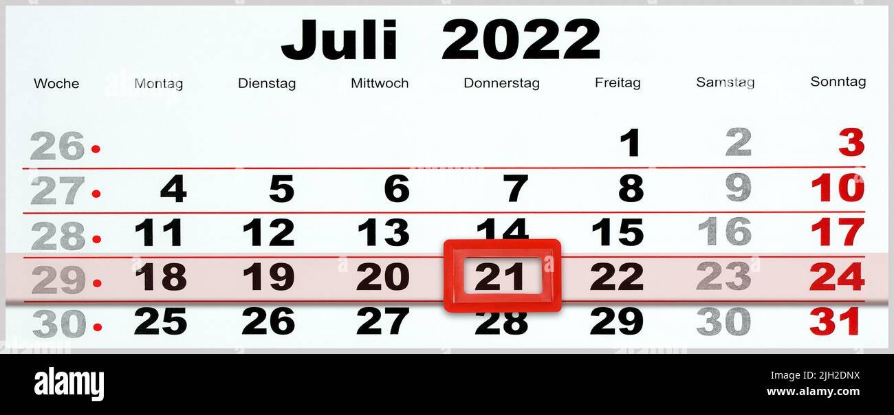 Calendario tedesco 2022 luglio 21 Giovedi Foto Stock