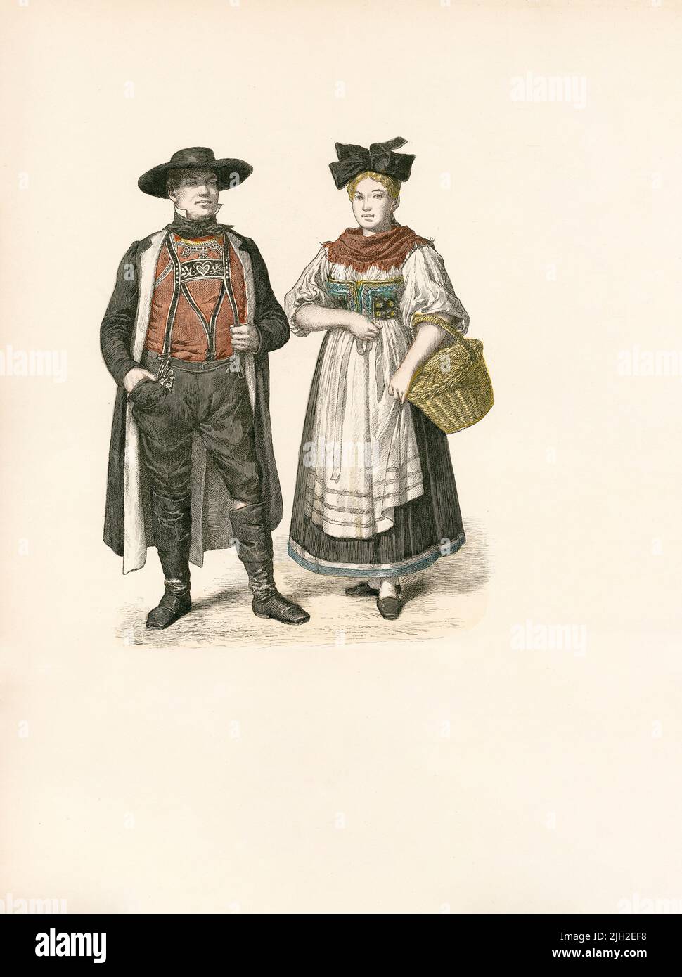 Abito tradizionale tedesco (ex Granducato di Baden), Regione di Hanau, Germania, fine 19th secolo, illustrazione, The History of Costume, Braun & Schneider, Monaco di Baviera, Germania, 1861-1880 Foto Stock