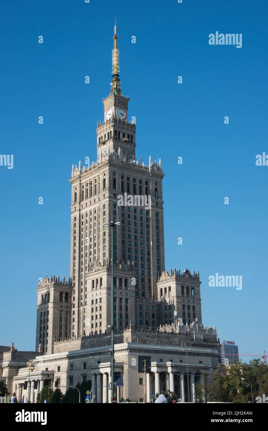 Magnifico edificio, Palazzo della cultura e della scienza, Varsavia, Polonia Foto Stock