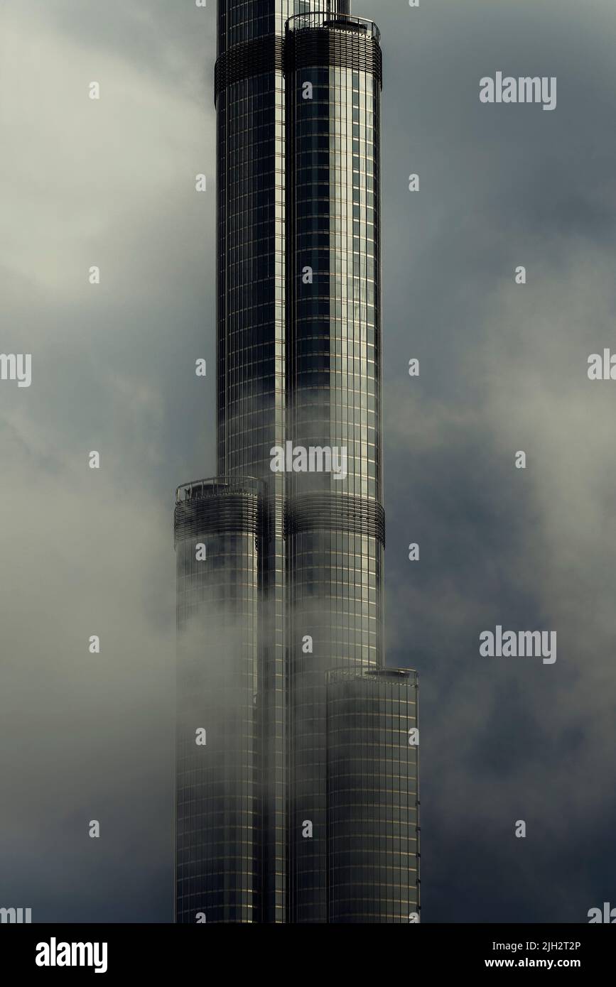 Vista ravvicinata del Burj Khalifa Exterior, Dubai, Emirati Arabi Uniti Foto Stock