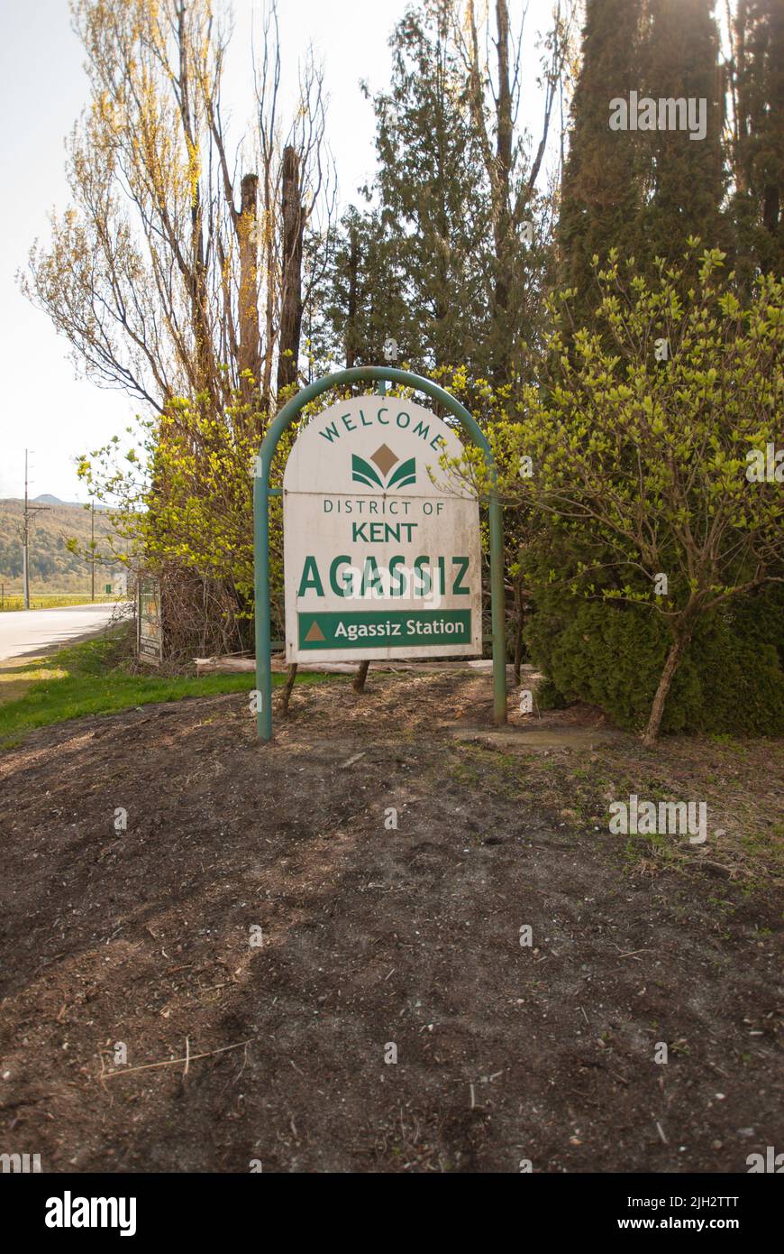 Benvenuto a Agassiz segno in Agassiz, British Columbia, Canada Foto Stock