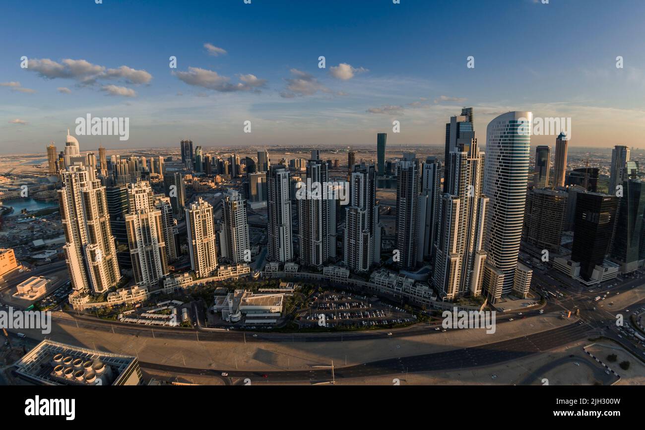 Panaromic view Business Bay Downtown, Dubai, Emirati Arabi Uniti Foto Stock
