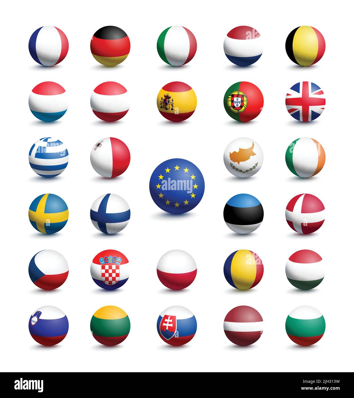 Bandiere sotto forma di palla dell'Unione europea insieme al Regno Unito Illustrazione Vettoriale