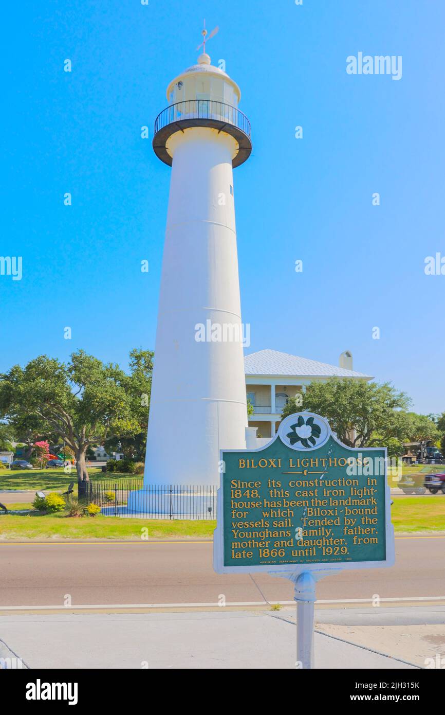 Biloxi, MS - 18 giugno 2022: Faro di Biloxi, costruito nel 1848. Foto Stock