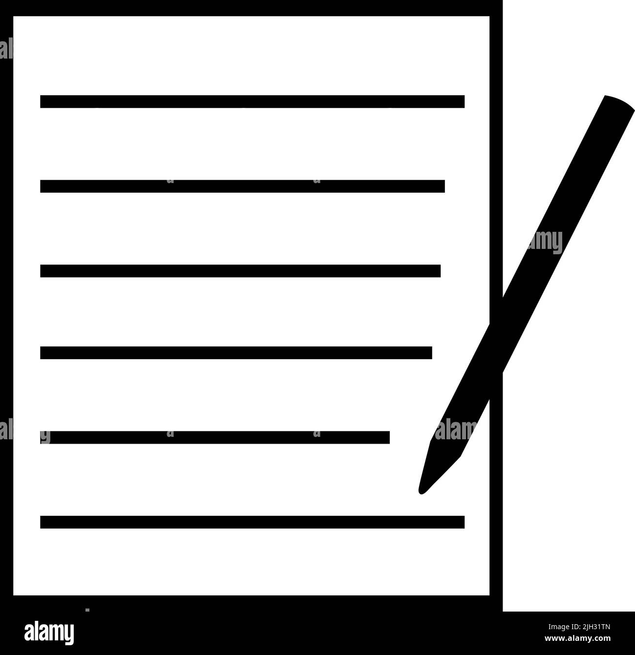 Immagine dell'icona vettoriale di una matita che scrive su un foglio di carta Illustrazione Vettoriale