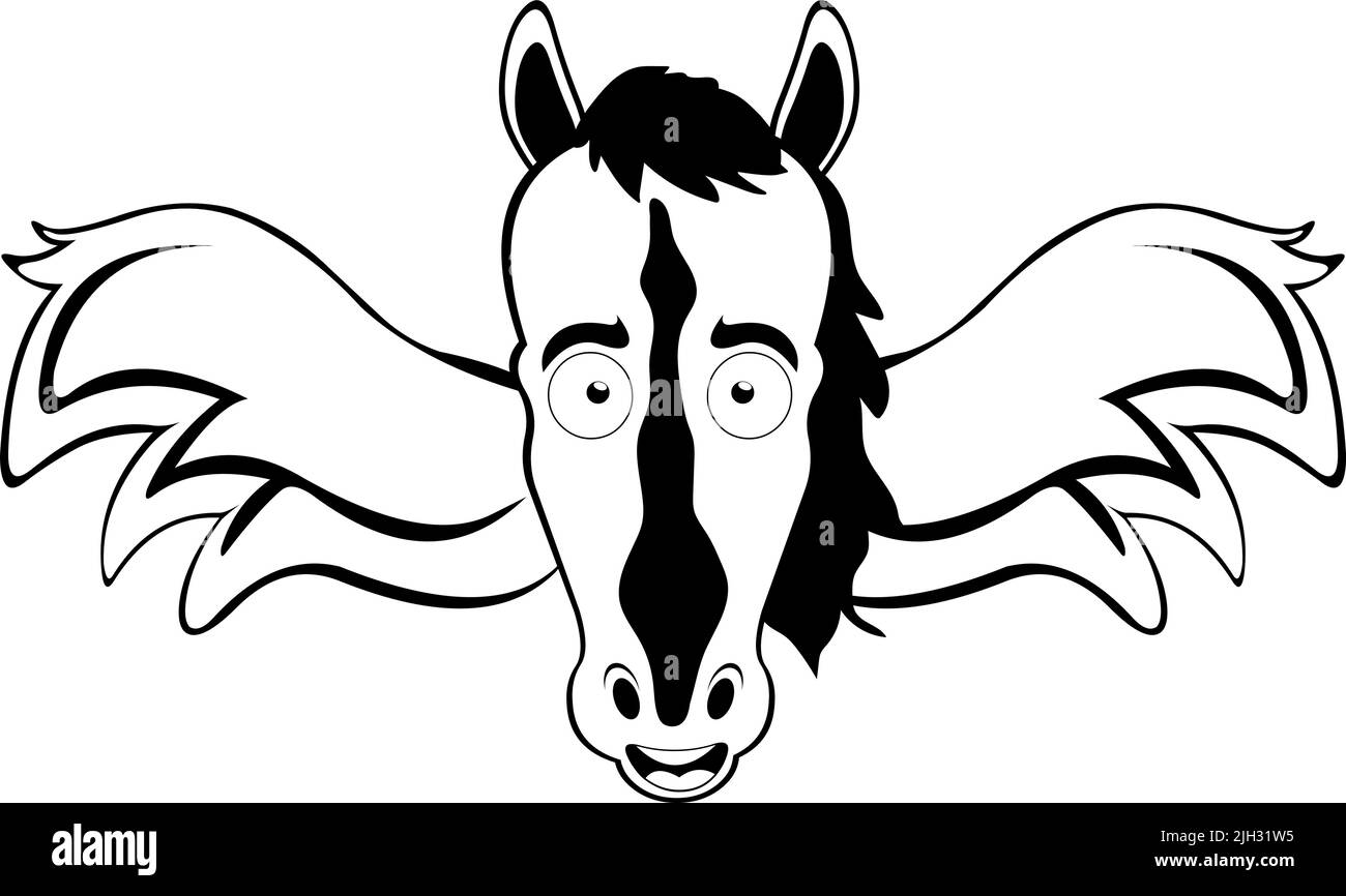Illustrazione vettoriale di un cavallo alato o pegaso disegnato in bianco e nero Illustrazione Vettoriale