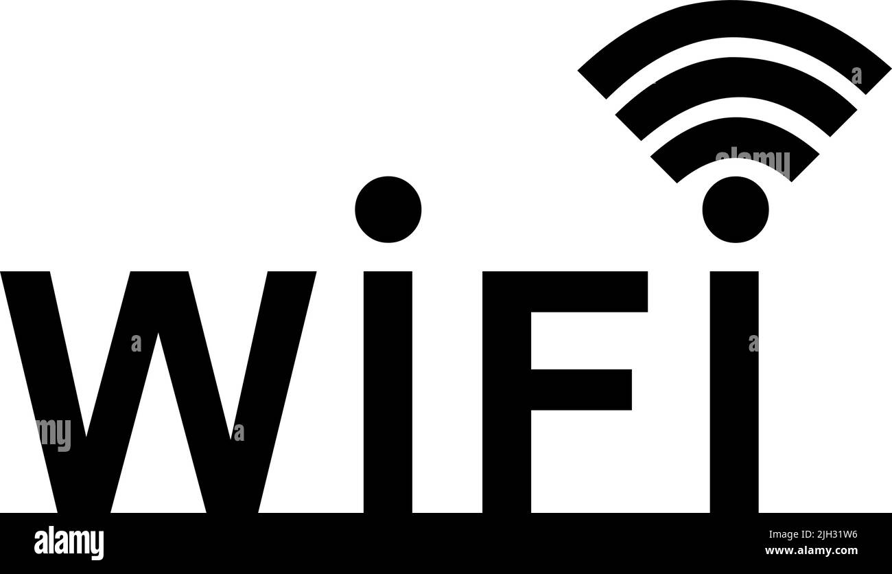 Illustrazione vettoriale dell'icona di testo wifi con onde del segnale Illustrazione Vettoriale