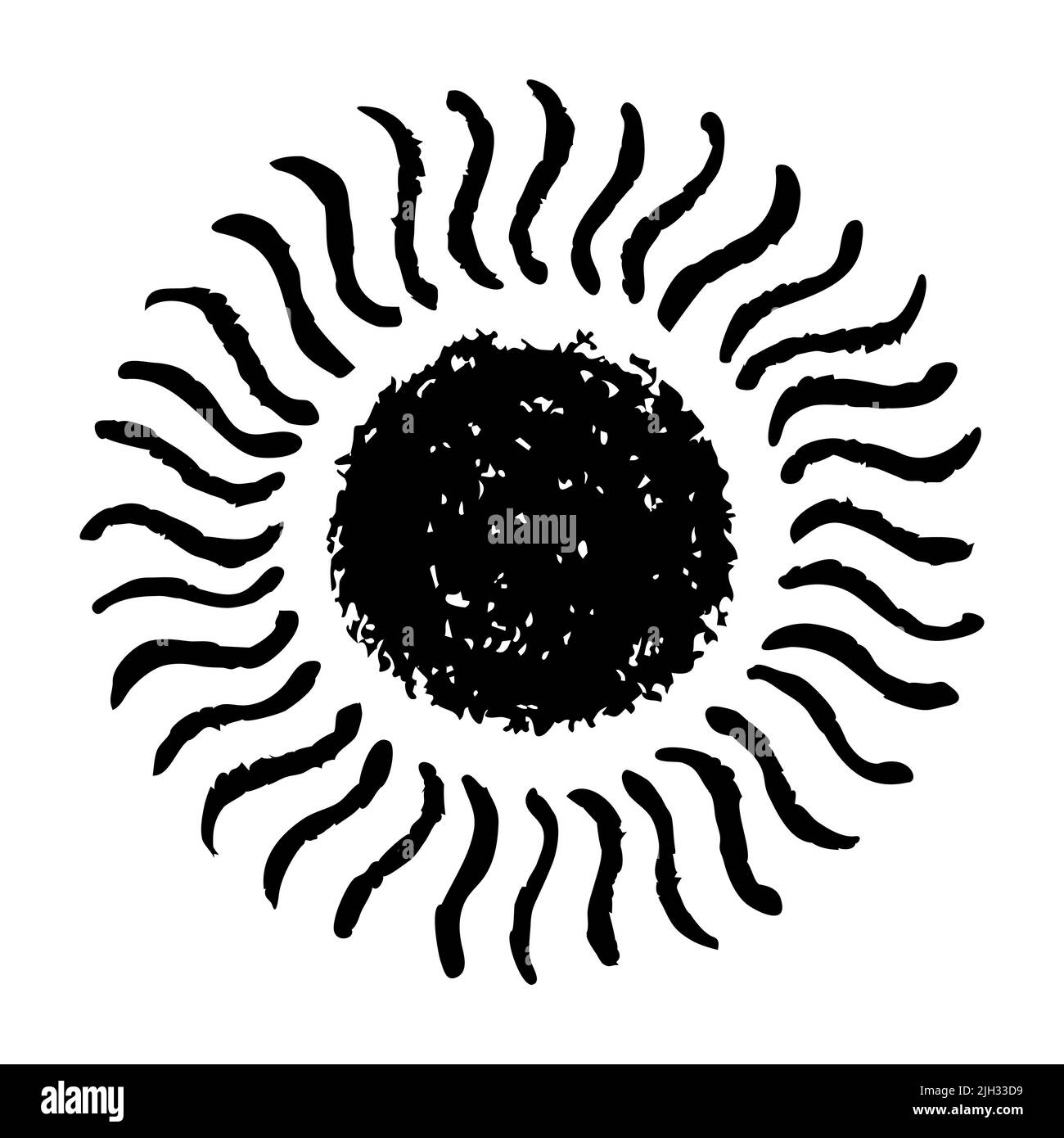 Simbolo del sole dipinto a mano, disegnato a mano con pastello Illustrazione Vettoriale