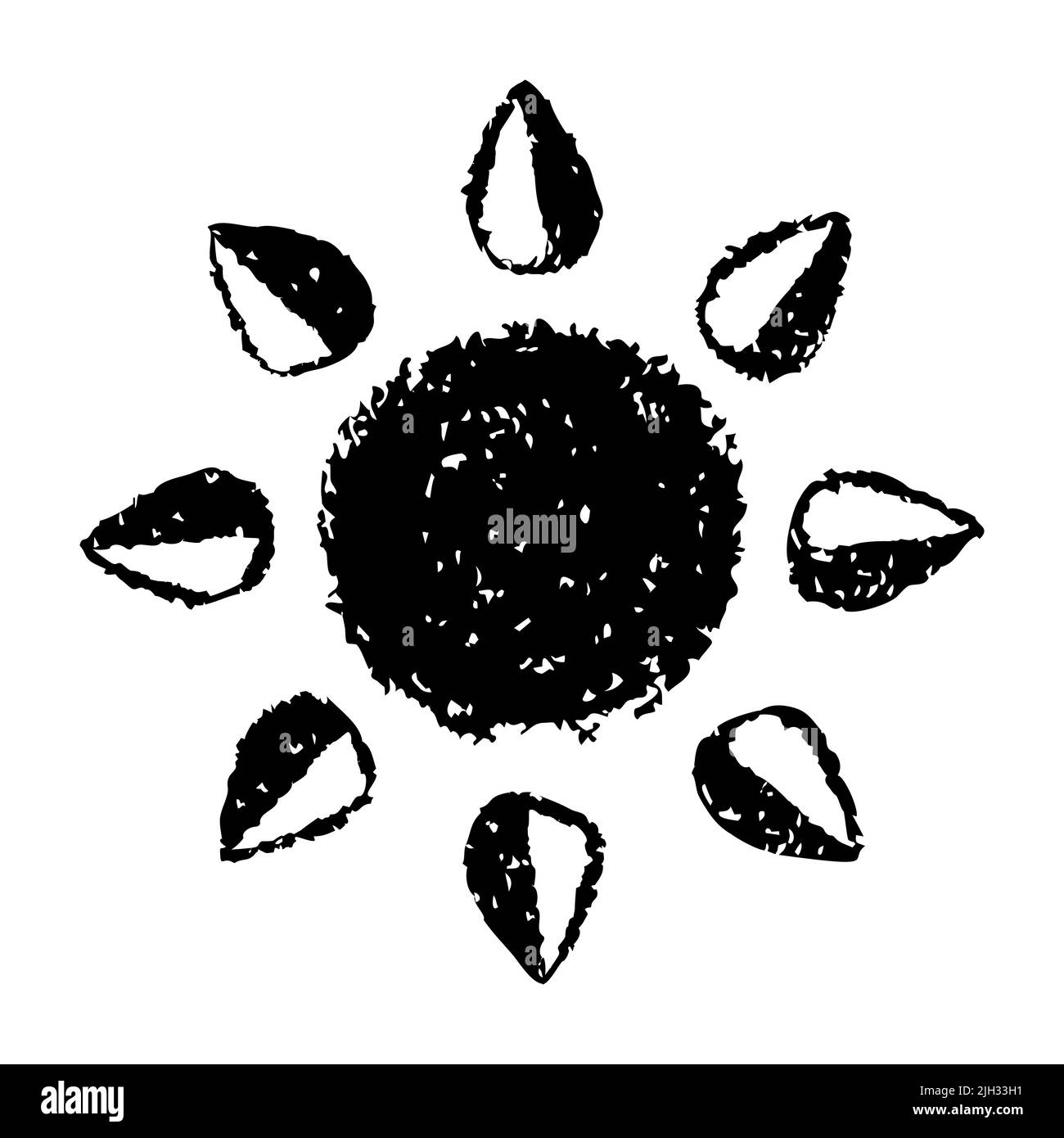 Simbolo del sole dipinto a mano, disegnato a mano con pastello Illustrazione Vettoriale