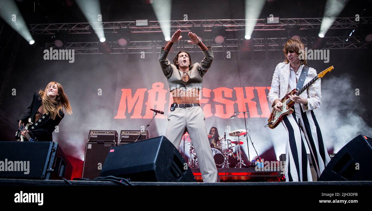 Rock band Måneskin in concerto dal vivo il 14 luglio 2022 Foto Stock