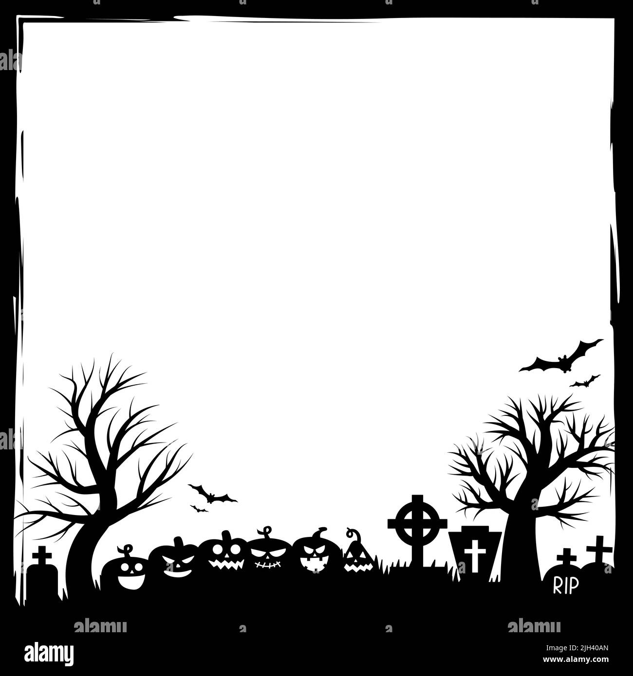 Halloween festa inviti o biglietti d'auguri banner con i tradizionali simboli di Halloween. Volantino con luogo per esempio di testo con texture in un semplice Illustrazione Vettoriale