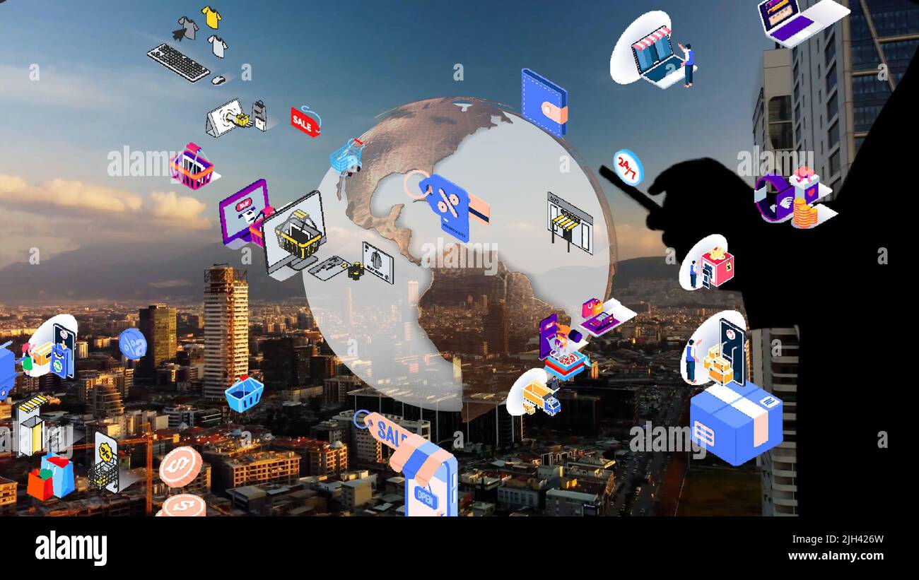 Concetto di rete di comunicazione mobile. Internet delle cose IoT. Foto Stock