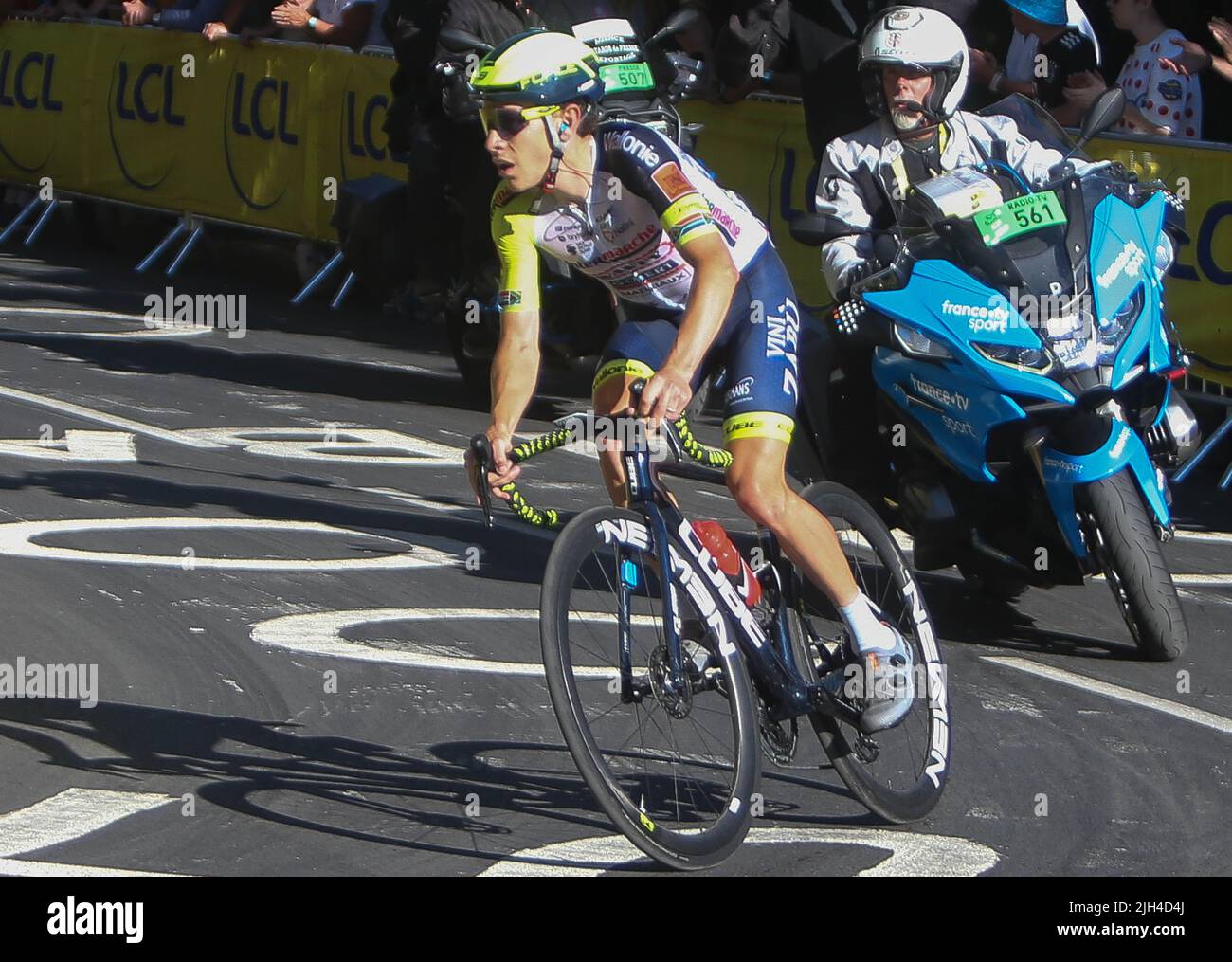 Louis Meintjes di Intermarche - Wanty - Gobert Materiaux durante il Tour de France 2022, gara ciclistica tappa 12, Briancon - Alpe d'Huez (165,5 km) il 14 luglio 2022 a Huez, Francia - Foto: Laurent Lairys/DPPI/LiveMedia Foto Stock