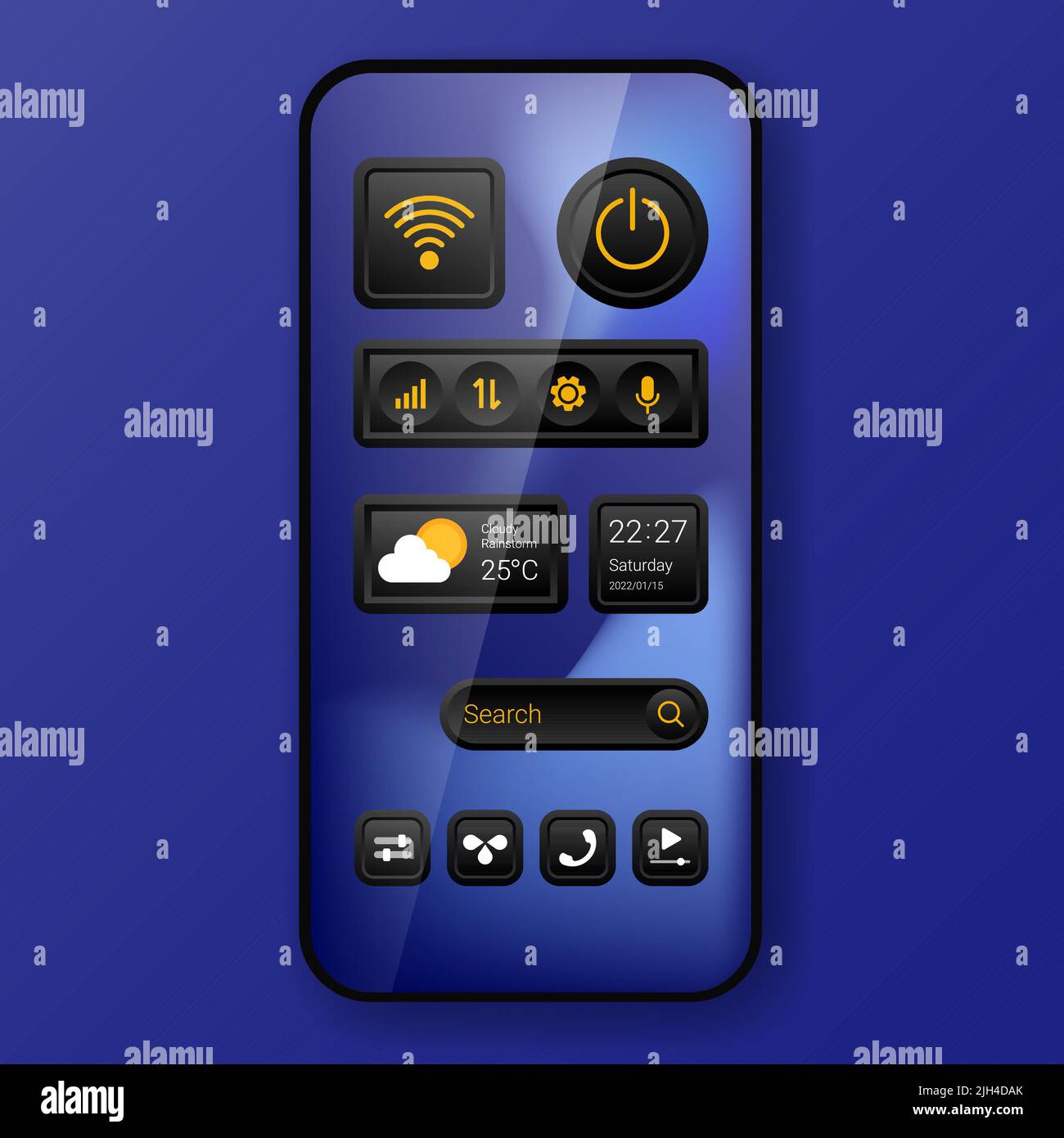 interfaccia utente del widget in modalità oscura realistica Illustrazione Vettoriale